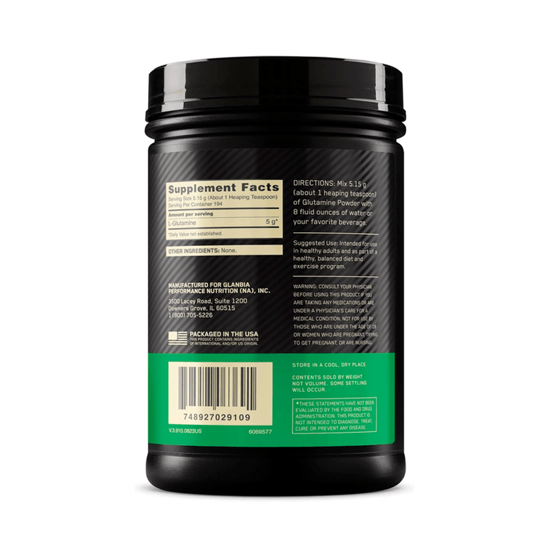 side view glutamine powder 1000 g optimum nutrition