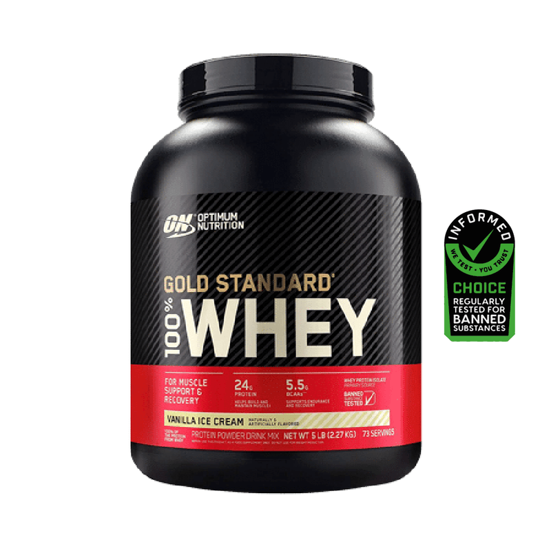 front view gold standar 100 whey protein 5 lb optimum nutrition vanilla