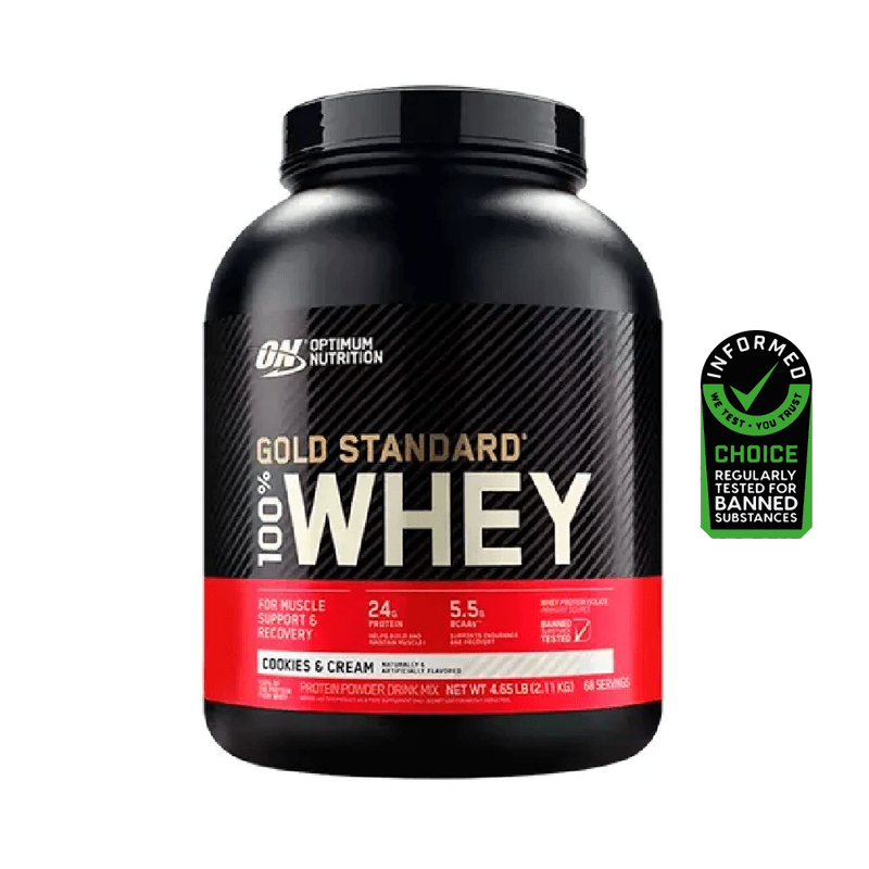 front view gold standar 100 whey protein 5 lb optimum nutrition cookies & cream