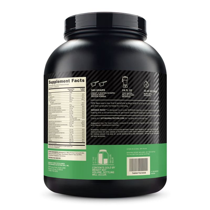 back view serious mass 6 lb optimum nutrition vanilla