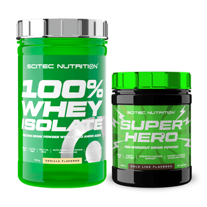 PACK 100% WHEY SCITEC 1.5LB + PRE-ENTRENO SUPERHERO 285G